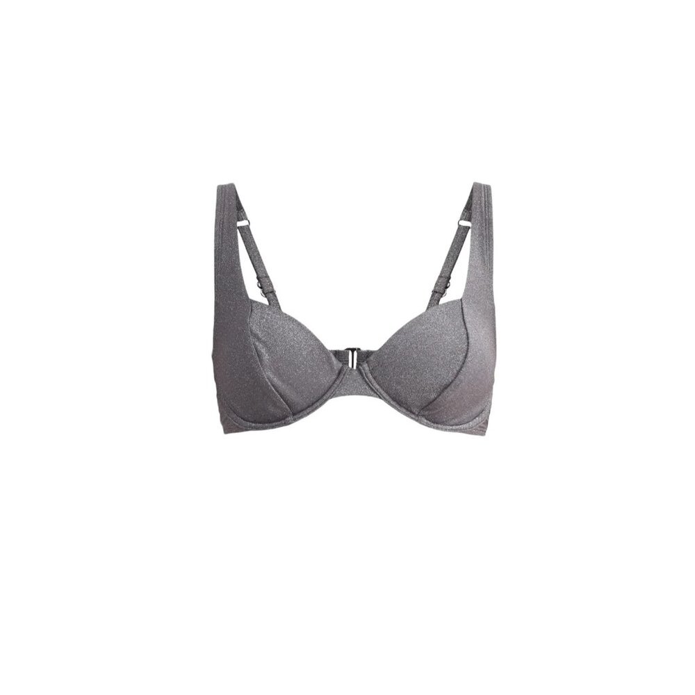 No Boundaries Lurex Thread Underwired Swim Top Women Size Large Grey Glitter